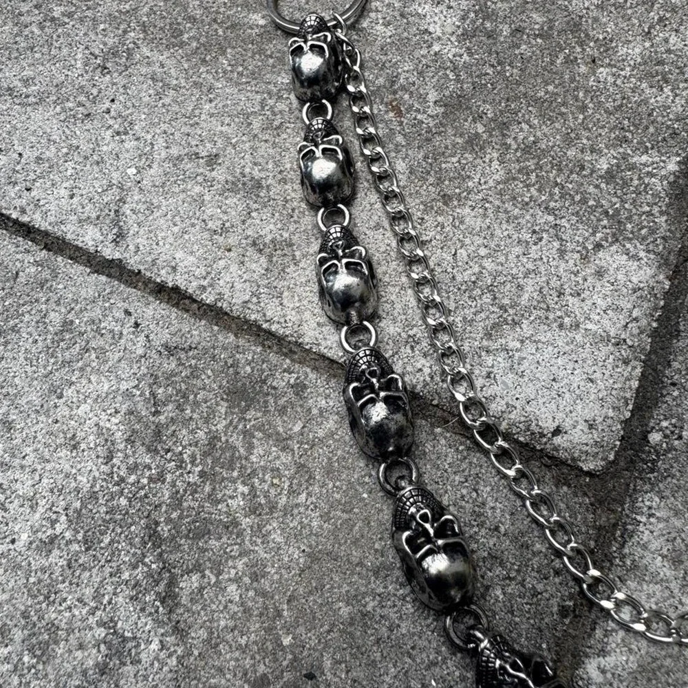 Silver Skull Charm Wallet Chain